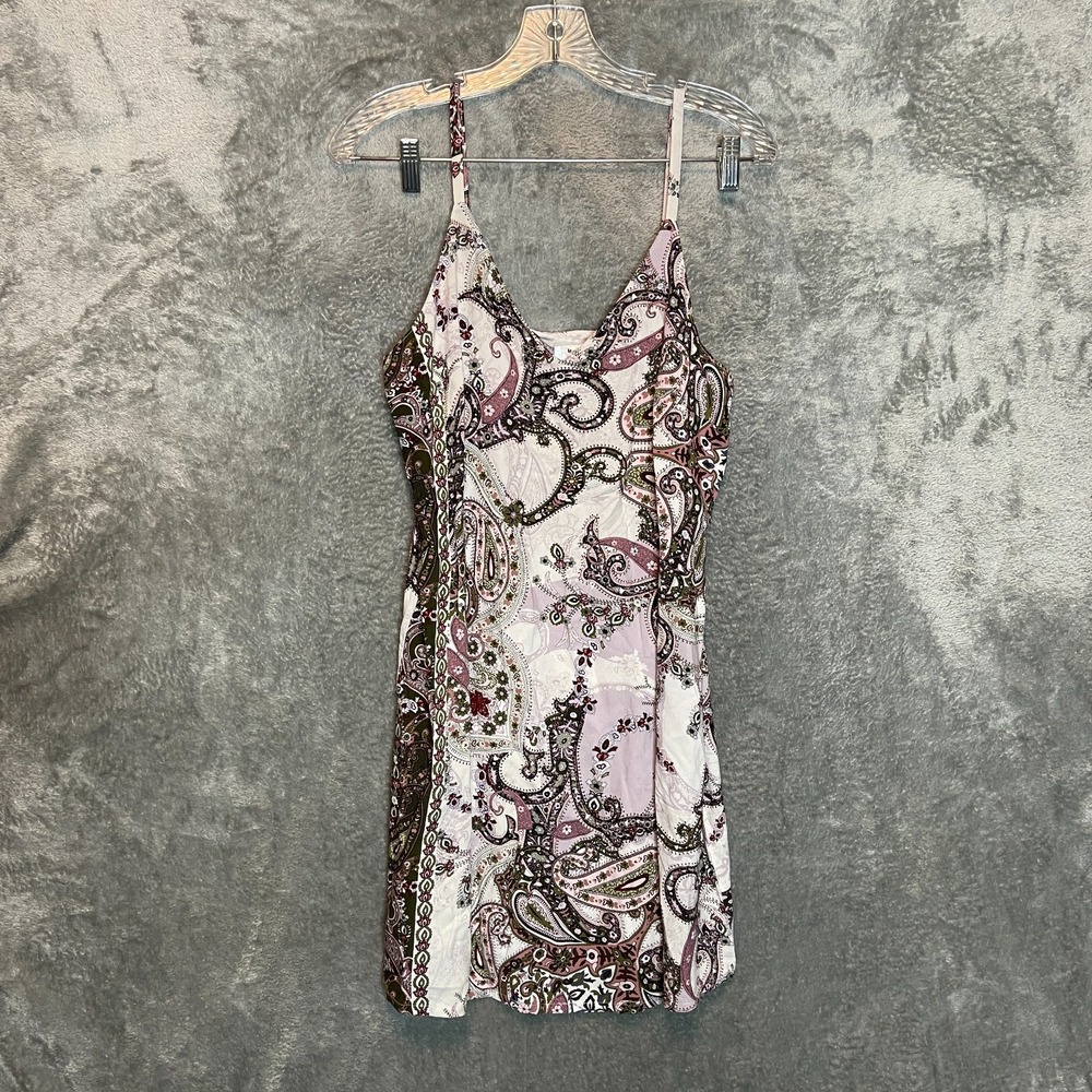 Womens Woven Pencil Mini Dress M‎ 90s Y2K Paisley Boho Indie Festival Rayon